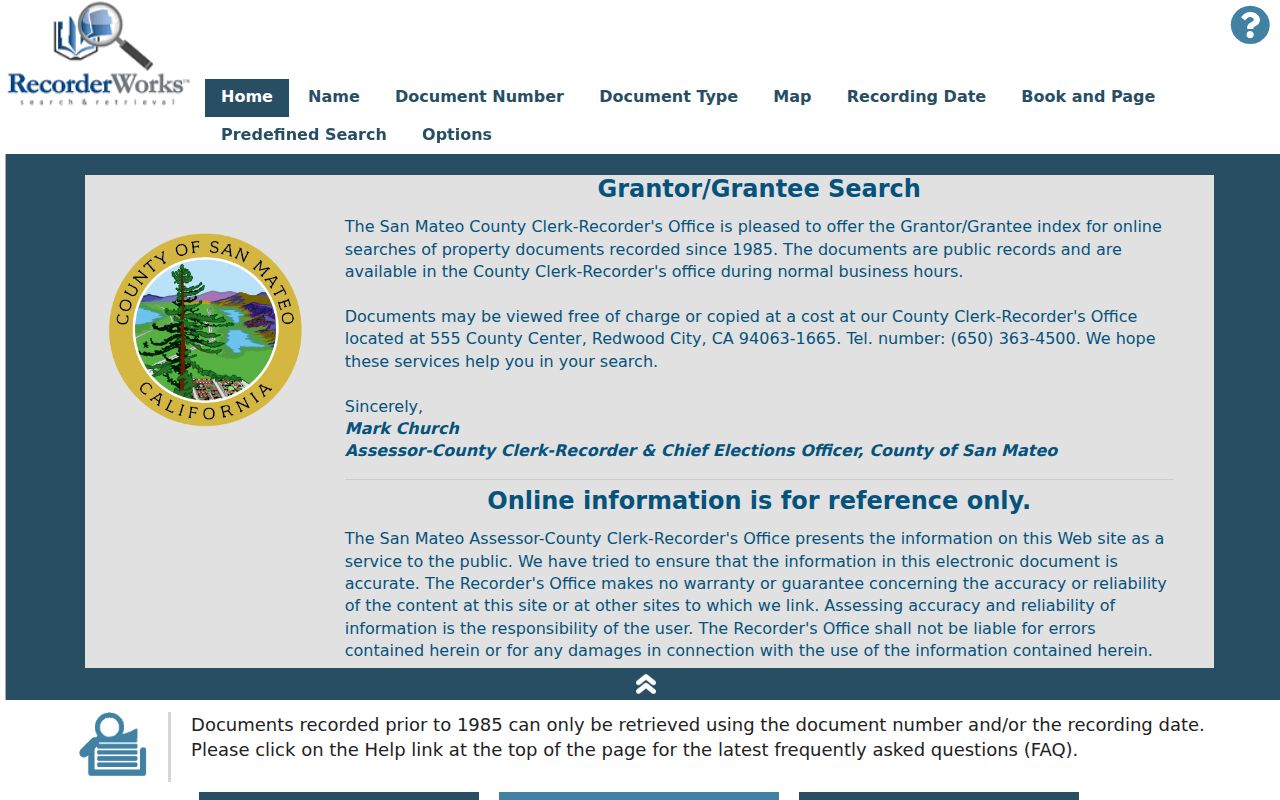 Daly City people search RecorderWorks grantor-grantee index
