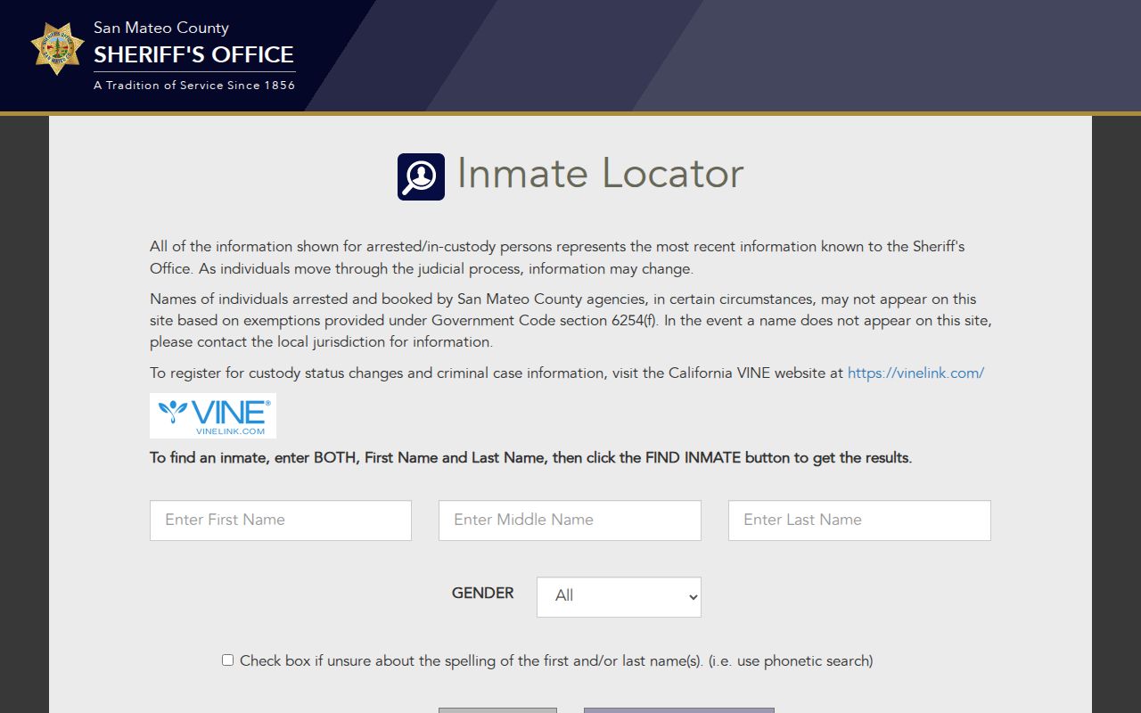 Daly City people search San Mateo inmate locator