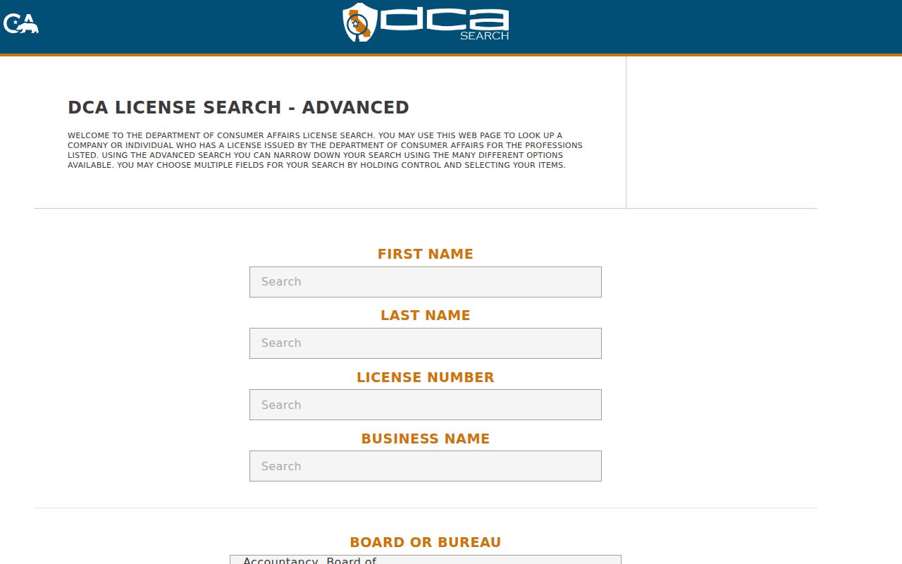 Daly City people search California DCA license lookup