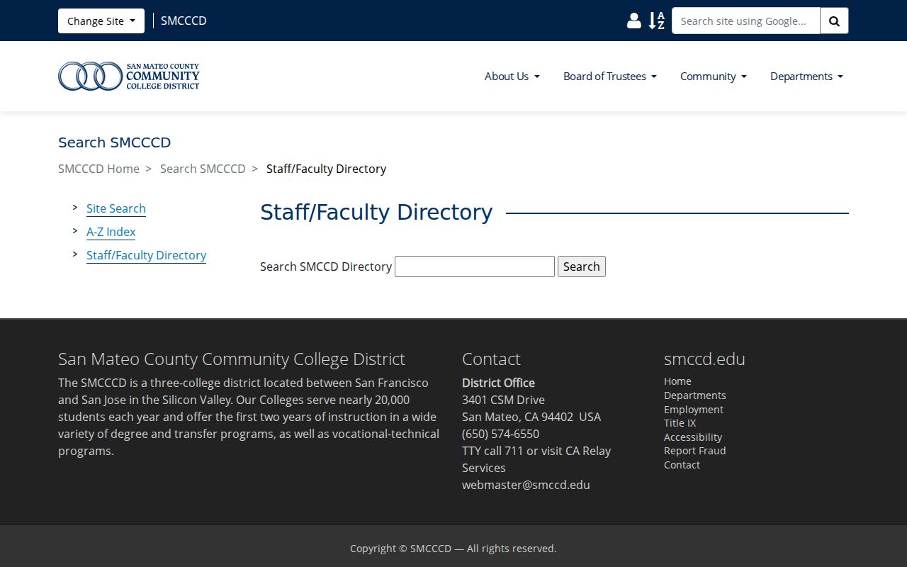 Daly City people directories SMCCCD directory search screenshot