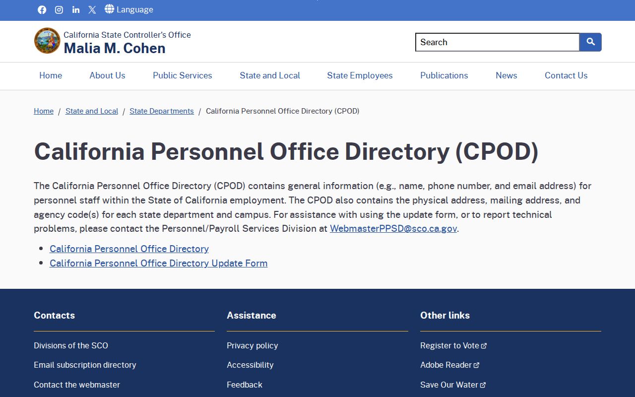 Daly City people directories California personnel office directory screenshot