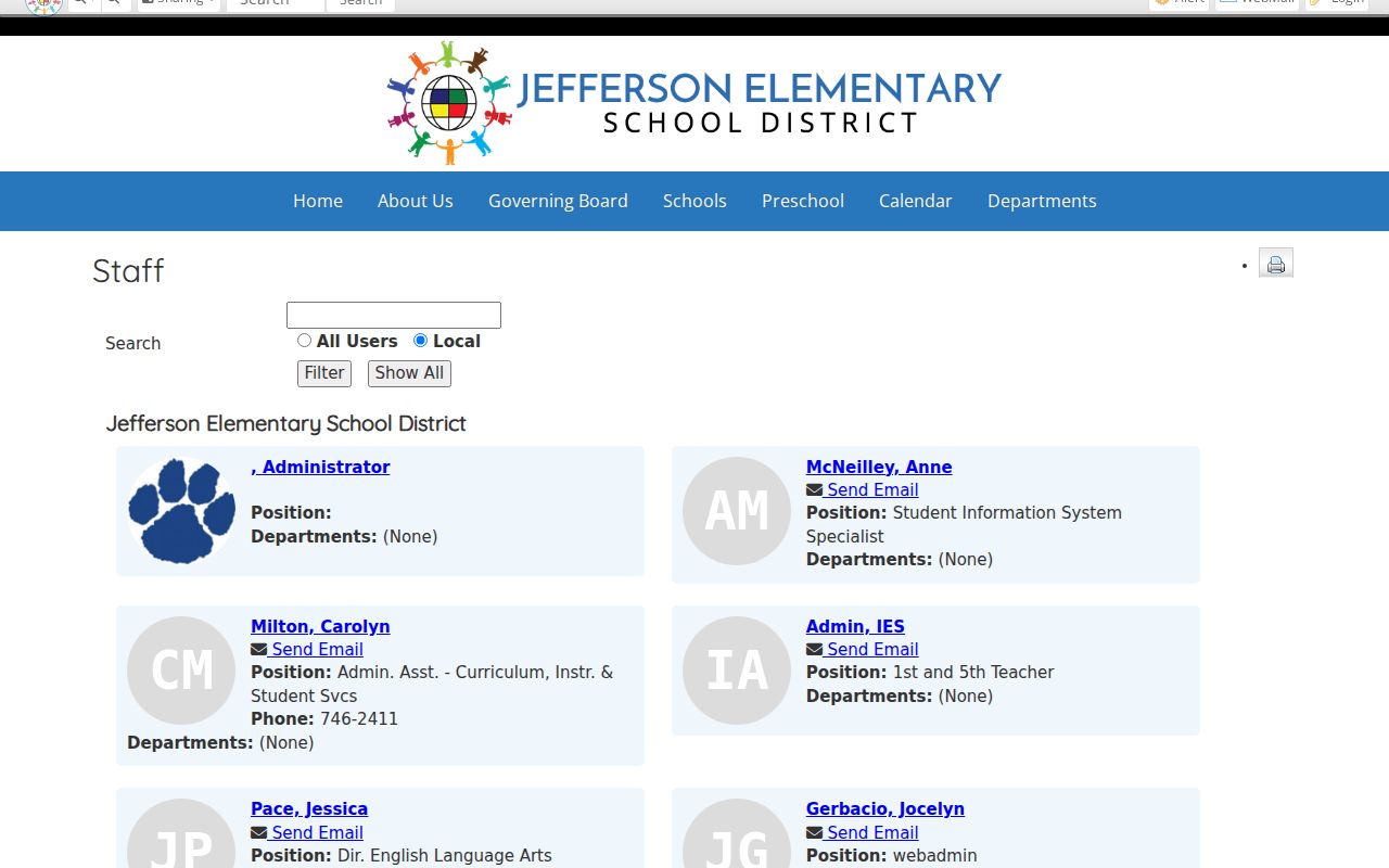 Daly City people directories Jefferson Elementary staff directory screenshot