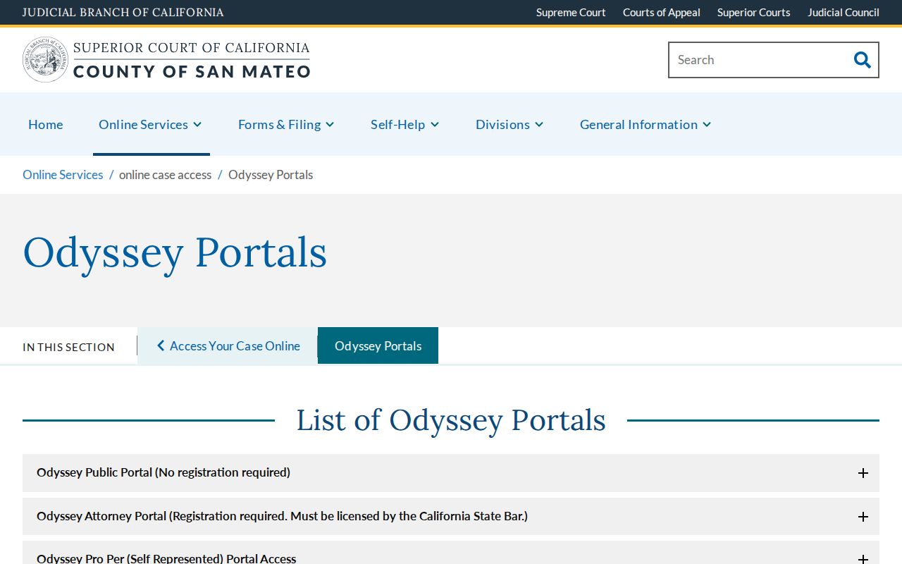 Daly City public records Odyssey court portal access rules