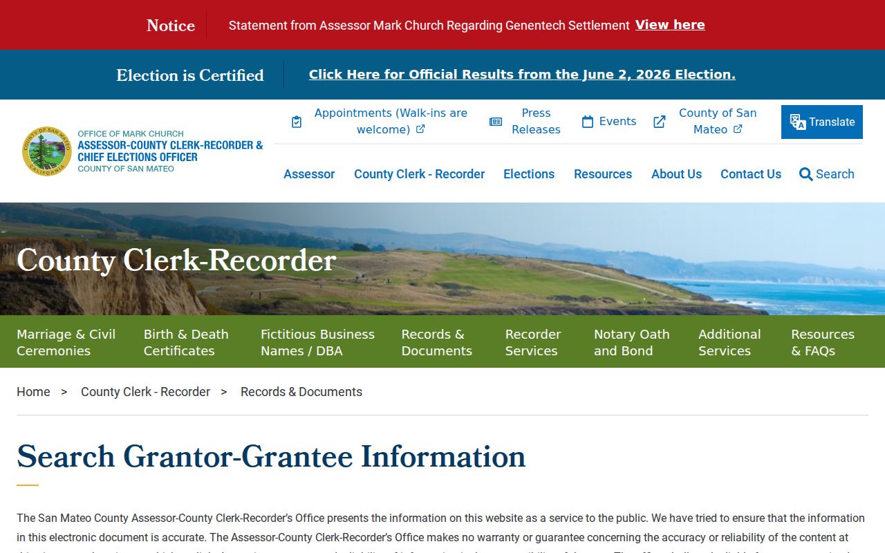 Daly City public records recorder search information page